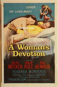 w104 WOMAN'S DEVOTION one-sheet movie poster '56 lover or love-mad!
