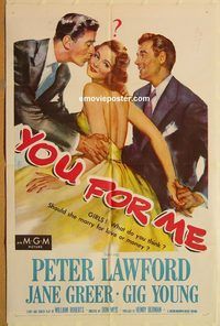 w113 YOU FOR ME one-sheet movie poster '52 Peter Lawford, Jane Greer