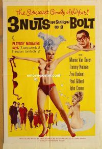 y010 3 NUTS IN SEARCH OF A BOLT one-sheet movie poster '64 Mamie Van Doren
