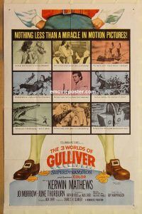 y012 3 WORLDS OF GULLIVER one-sheet movie poster '60 Ray Harryhausen