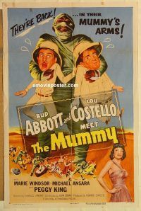 y001 ABBOTT & COSTELLO MEET THE MUMMY one-sheet movie poster '55 spooky!