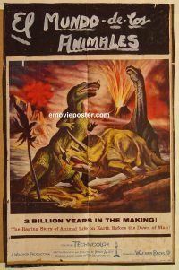 y063 ANIMAL WORLD one-sheet movie poster '56 wild animals & dinosaurs!