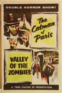 y199 CATMAN OF PARIS/VALLEY OF THE ZOMBIES one-sheet movie poster '56 horror