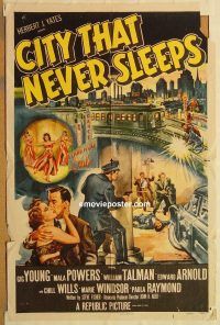 y221 CITY THAT NEVER SLEEPS one-sheet movie poster '53 Marie Windsor