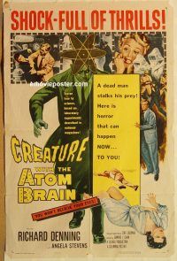 y248 CREATURE WITH THE ATOM BRAIN one-sheet movie poster '55 Denning