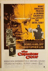 y250 CRIMSON CULT one-sheet movie poster '70 Boris Karloff, Lee, AIP
