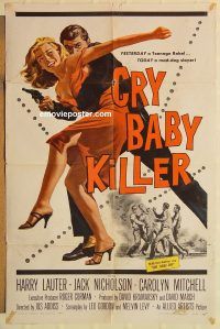 y253 CRY BABY KILLER one-sheet movie poster '58 1st Jack Nicholson