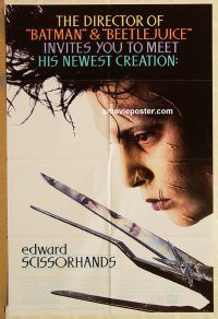 y335 EDWARD SCISSORHANDS one-sheet movie poster '90 Tim Burton, Johnny Depp