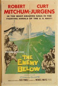 y344 ENEMY BELOW one-sheet movie poster '58 Robert Mitchum, Jurgens
