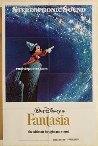 y364 FANTASIA one-sheet movie poster R80s Mickey Mouse, Disney classic!
