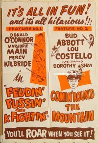 y371 FEUDIN' & FIGHTIN'/COMIN' ROUND THE MOUNTAIN one-sheet movie poster '50s