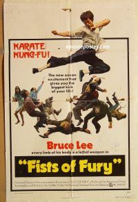y389 FISTS OF FURY one-sheet movie poster '73 Bruce Lee, kung fu!
