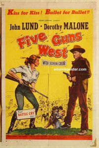 y391 FIVE GUNS WEST one-sheet movie poster '55 Roger Corman, John Lund