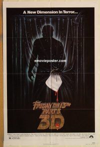 y424 FRIDAY THE 13th 3 - 3D one-sheet movie poster '82 slasher sequel!