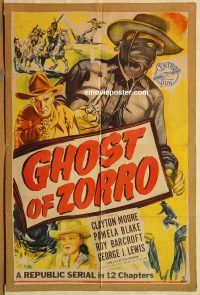 y446 GHOST OF ZORRO one-sheet movie poster '49 serial, Clayton Moore