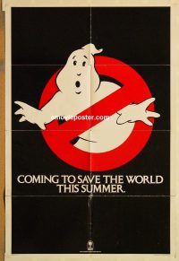 y448 GHOSTBUSTERS teaser one-sheet movie poster '84 Bill Murray, Dan Aykroyd