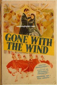 y470 GONE WITH THE WIND one-sheet movie poster '40 Clark Gable, Leigh