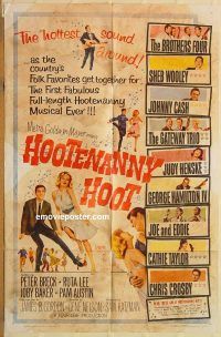 y528 HOOTENANNY HOOT one-sheet movie poster '63 Johnny Cash, country music!