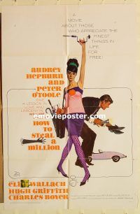 y551 HOW TO STEAL A MILLION one-sheet movie poster '66 Audrey Hepburn