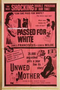 y562 I PASSED FOR WHITE/UNWED MOTHER one-sheet movie poster '65 exploit!
