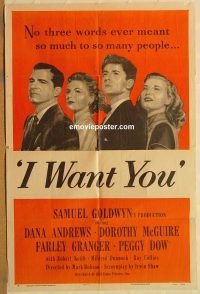 y565 I WANT YOU one-sheet movie poster '51 Dana Andrews, Dorothy McGuire