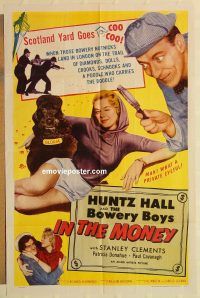 y568 IN THE MONEY one-sheet movie poster '58 Huntz Hall, Bowery Boys