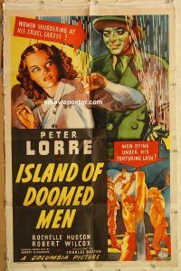 y577 ISLAND OF DOOMED MEN linen one-sheet movie poster '40 Peter Lorre