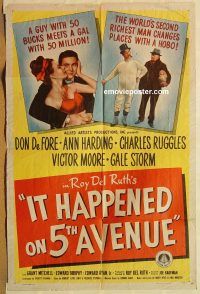 y582 IT HAPPENED ON 5TH AVENUE one-sheet movie poster '46 De Fore, Storm