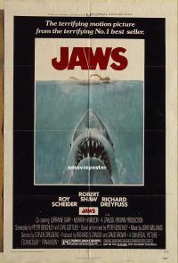 y589 JAWS one-sheet movie poster '75 Steven Spielberg classic shark!
