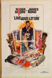 y663 LIVE & LET DIE one-sheet movie poster '73 Roger Moore as James Bond!