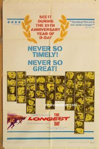 y671 LONGEST DAY one-sheet movie poster R69 John Wayne, all-star cast!