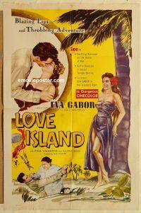 y681 LOVE ISLAND one-sheet movie poster '52 sexy tropical Eva Gabor!