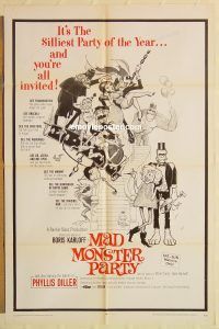 y695 MAD MONSTER PARTY one-sheet movie poster '68 Boris Karloff