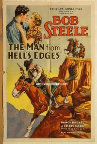y703 MAN FROM HELL'S EDGES one-sheet movie poster '32 Bob Steele, nice art!