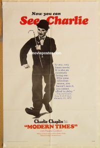 y753 MODERN TIMES one-sheet movie poster R72 full-length Charlie Chaplin!