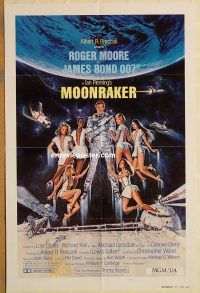 y760 MOONRAKER int'l teaser style B one-sheet movie poster '79 Moore as Bond!
