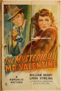 y783 MYSTERIOUS MR VALENTINE one-sheet movie poster '46 William Henry