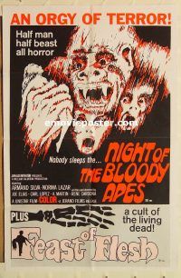 y801 NIGHT OF THE BLOODY APES/FEAST OF FLESH one-sheet movie poster '70s