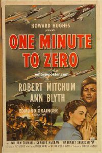 y834 ONE MINUTE TO ZERO one-sheet movie poster '52 Robert Mitchum, Blyth