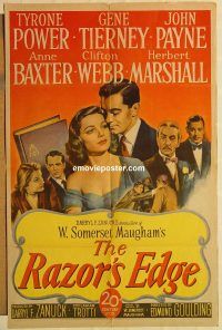y916 RAZOR'S EDGE one-sheet movie poster '46 Tyrone Power, Tierney