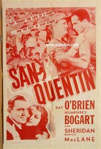 y963 SAN QUENTIN one-sheet movie poster R56 Humphrey Bogart, Pat O'Brien
