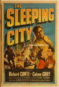 z033 SLEEPING CITY one-sheet movie poster '50 Richard Conte, Coleen Gray