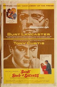 z092 SWEET SMELL OF SUCCESS one-sheet movie poster '57 Lancaster, Curtis