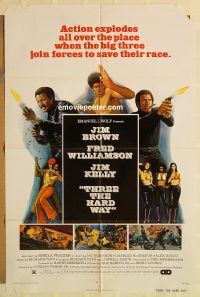 z135 THREE THE HARD WAY one-sheet movie poster '74 Jim Brown, Kunstler art!
