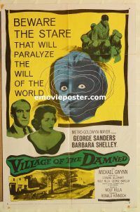 z195 VILLAGE OF THE DAMNED one-sheet movie poster '60 George Sanders