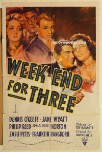 z218 WEEK-END FOR THREE one-sheet movie poster '41 Dennis O'Keefe, Wyatt