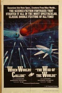 z228 WHEN WORLDS COLLIDE/WAR OF THE WORLDS one-sheet movie poster '77
