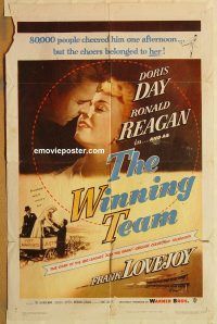 z246 WINNING TEAM one-sheet movie poster '52 Reagan, Doris Day, baseball!