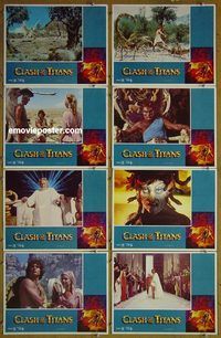 a166 CLASH OF THE TITANS 8 int'l movie lobby cards '81 Ray Harryhausen