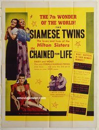 b001 CHAINED FOR LIFE two-sheet movie poster '51 Hilton, Siamese Twins!